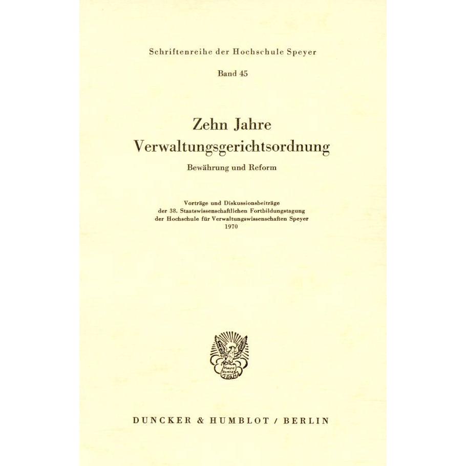 Zehn Jahre Verwaltungsgerichtsordnung., Fachbücher