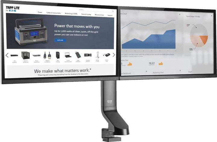 Actual product image Eaton Tripp Lite Series DDR1727DC Dual Display Monitor Arm with Desk Clamp and Cable Entry Bracket (Table, 27", 7 kg)