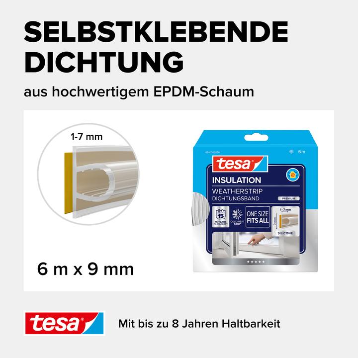 Produktbild tesa tesamoll PREMIUM FLEXIBLE Silikondichtung, selbstklebend, zum Isolieren von Fenstern und Türen (0.15 kg, Transparent)
