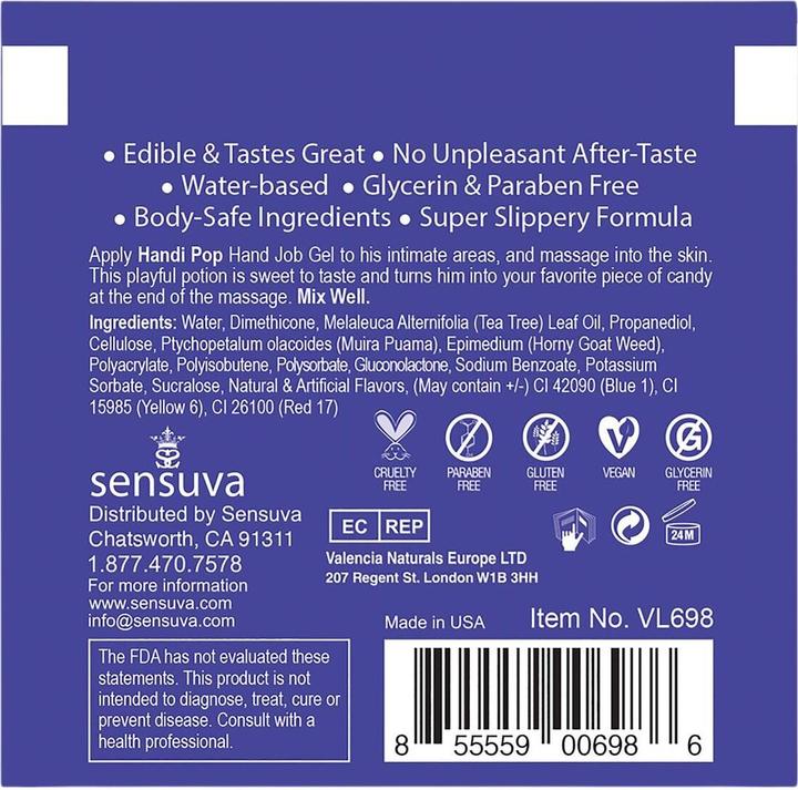 Productafbeelding Sensuva handipop edible massage gel blueberry muffin 6 ml