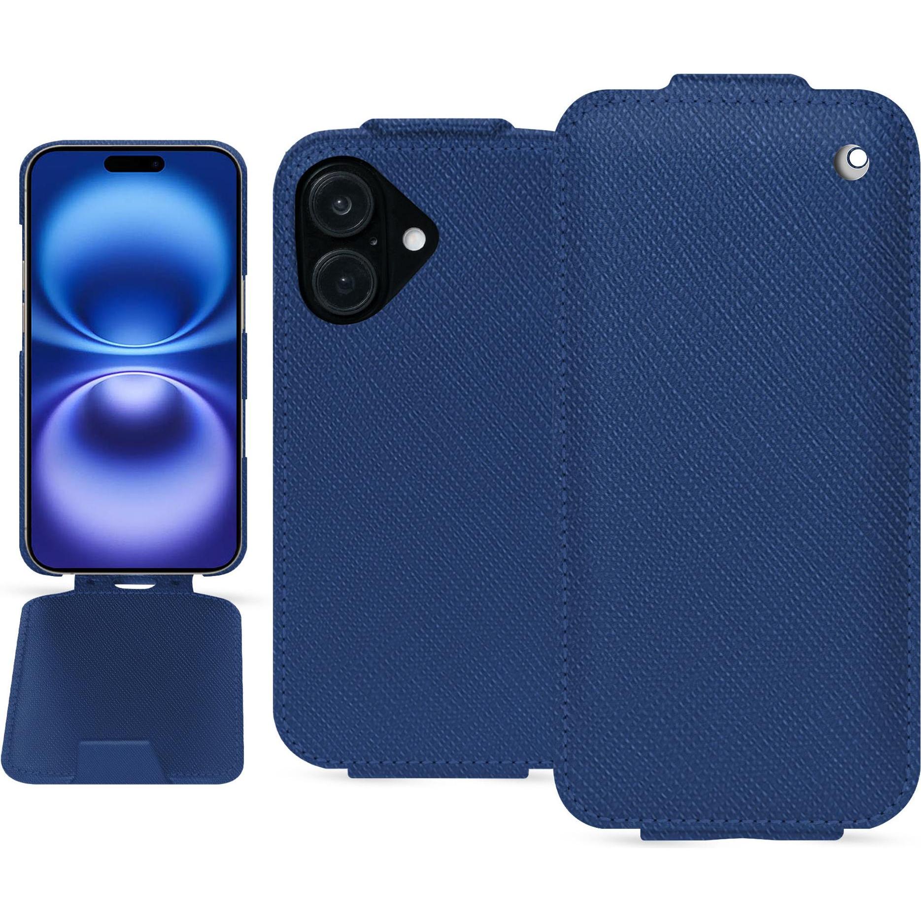 Noreve Lederschutzhülle vertikal (Apple iPhone 16), Smartphone Hülle, Blau