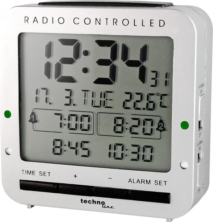 Actual product image Technoline Radio-controlled alarm clock WT 245, 4 alarms, date, day of the week, temperature, silver WT245 8