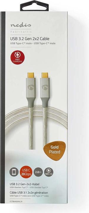 Image du produit Nedis N CCTB64020AL20 - Câble USB 3.2 C mâle 20 Gbps nylon 2.0 m (2 m, USB 4.0, 100 W)