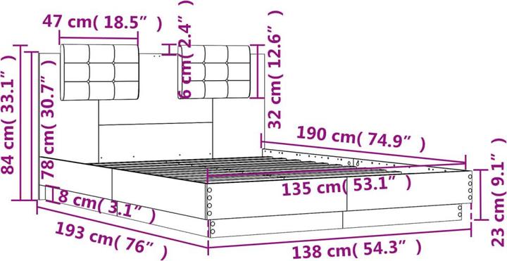 Actual product image VidaXL Bed frame with headboard (135 x 190 cm)