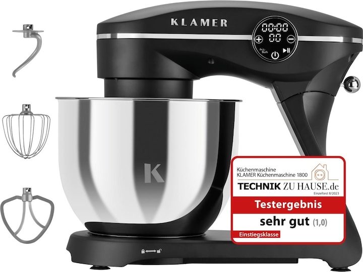 Image du produit KLAMER Küchenmaschine, Knetmaschine mit 6 Liter Edelstahl Schüssel (1800 W)