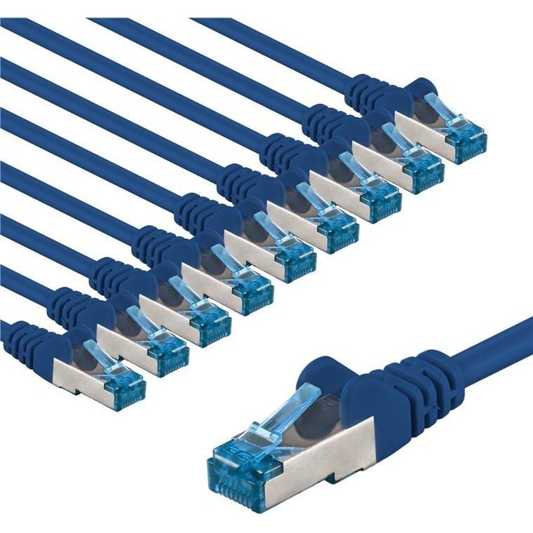 Goobay CAT 6A Patchkabel, S/FTP PiMF, 2 m, blau, 10er-Set (S/FTP, CAT6a, 2 m), Netzwerkkabel