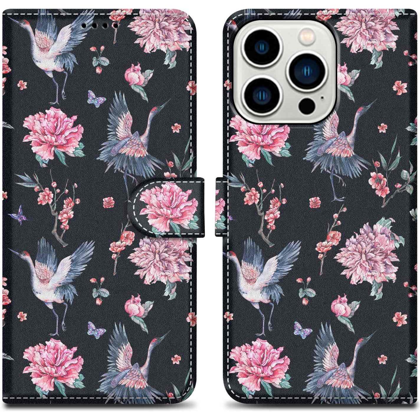 Cadorabo Hülle für Apple iPhone 14 PRO MAX im Book Print Style (Apple iPhone 14 Pro Max), Smartphone Hülle, Schwarz