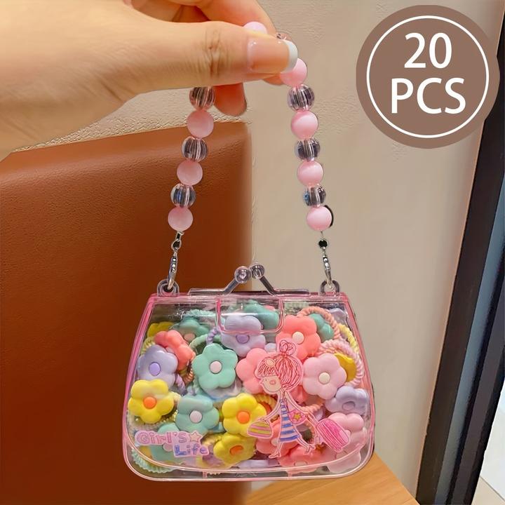 Actual product image Activity Board 20Pcs Sweet Style Harz Haargummis Set für Jugendliche, gemischte Farbe Pflanze Muster, sortierte