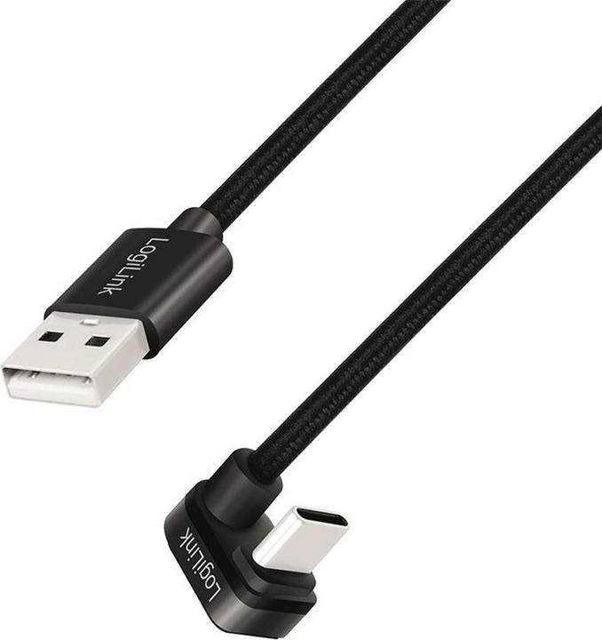 Image du produit LogiLink Câble USB 2.0 Type-C, C/M 180° vers USB-A/M, aluminium, noir, 3 m (3 m, USB 2.0, 60 W)