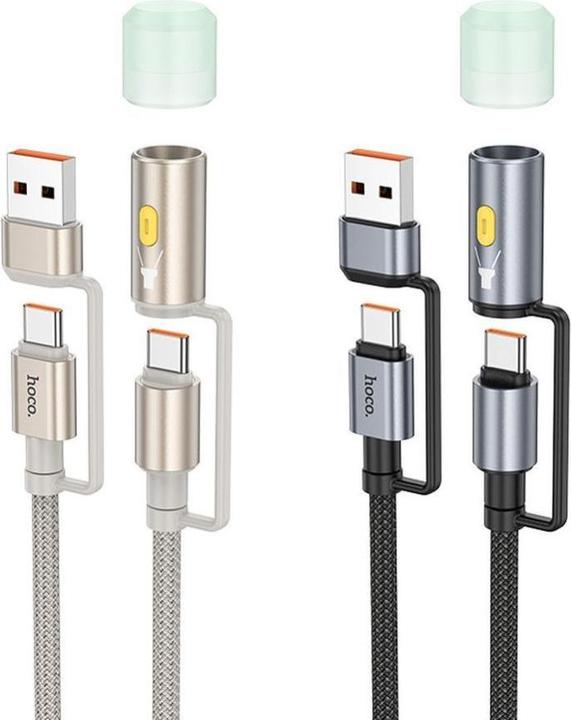 Produktbild Hoco Cable cable All-in-one USB A / Type C to Type C / LED Light 3A 60W U138 1,2 m black (1.20 m, USB 3.2 Gen 1, 60 W)