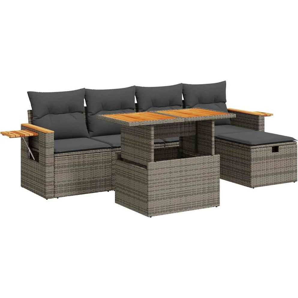 VidaXL, Gartenlounge, 6-tlg. Garten-Sofagarnitur mit Kissen Grau Poly Rattan