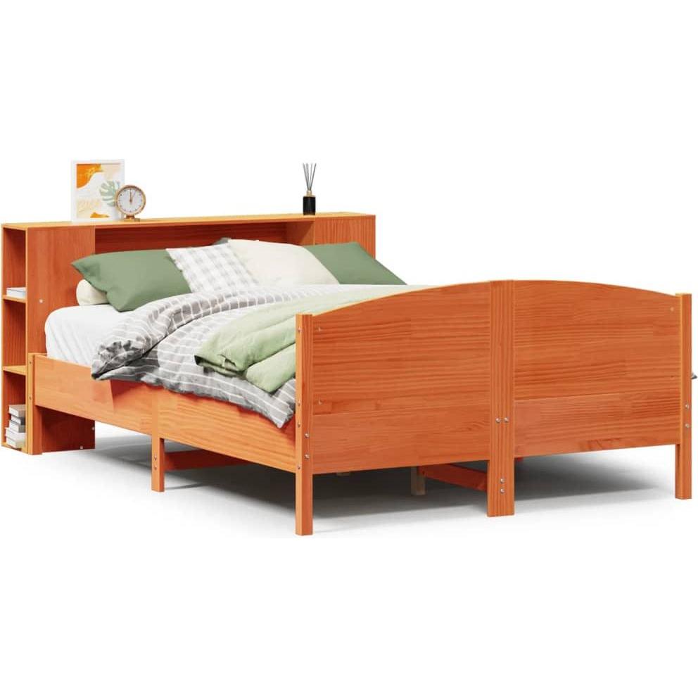 VidaXL, Bett, Massivholzbett Holzbett Bett mit Regal ohne Matratze Wachsbraun 140x200cm (140 x 200 cm)