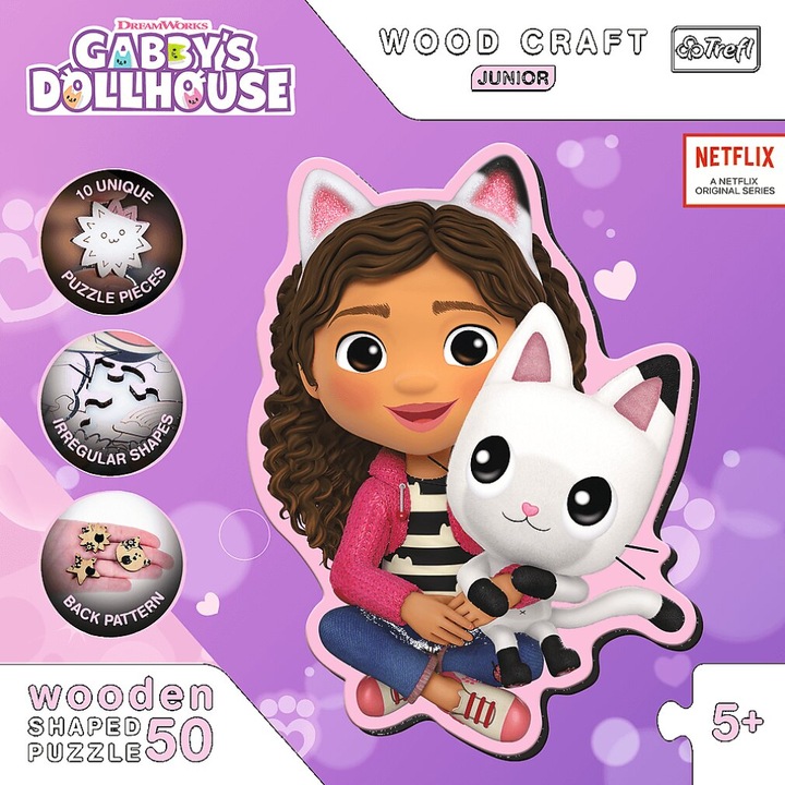 Productafbeelding Trefl Houten Puzzel Speciale Vorm 50 - Gabby's Poppenhuis (50 onderdelen)