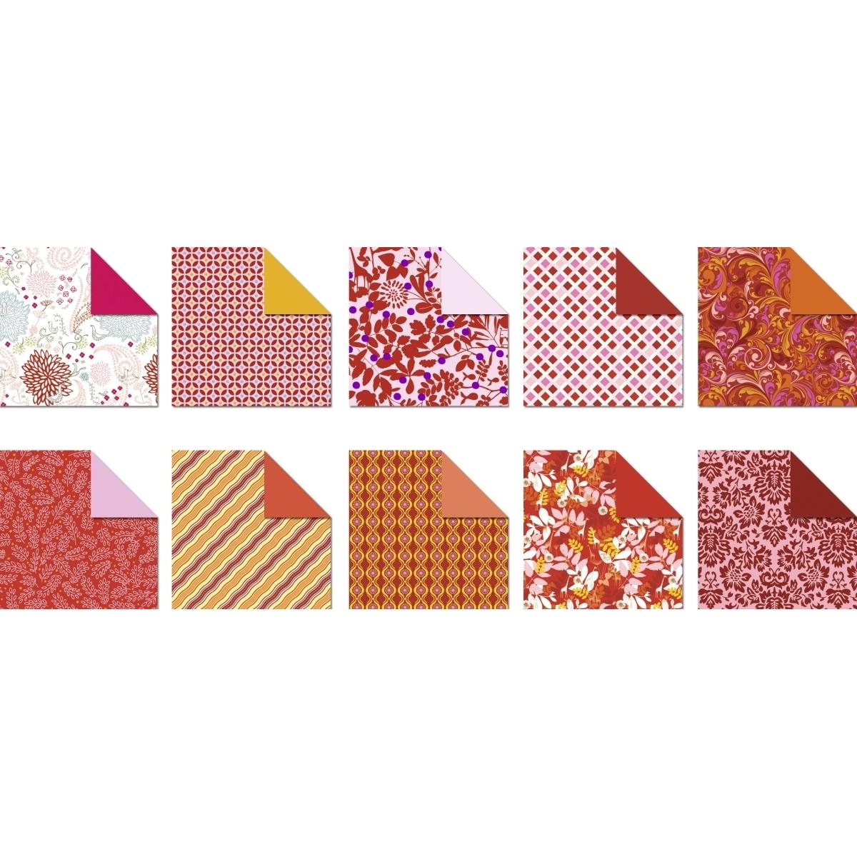 Thumbnail - Ursus, Bastelpapier, Desinpapier Faltblätter 'Ruby' 100g/qm 10x10cm VE=50 Blatt sortiert 10 Designs (100 g/m², 50 x)