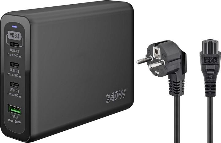 Image du produit Goobay Chargeur rapide multiport USB-C PD GaN 240 W noir (240 W, 4 ports)