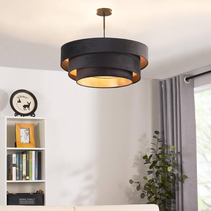Produktbild Lindby Jusari Deckenlampe aus Textil, schwarz (E27)
