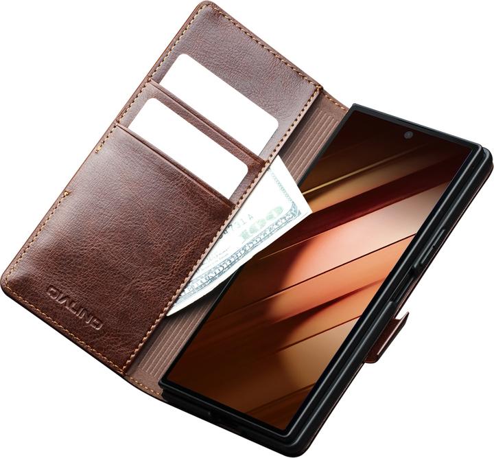 Image du produit QiAlino Fourre Flip cuir véritable avec fermeture magnétique foncé (Samsung Galaxy Z Fold7)