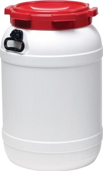 Produktbild HP Autozubehör Weithalsfass 68,0 l PE weiss mit rotem Deckel mit 2 Tragegriffen Einfüllöffnung-Ø 282 mm
