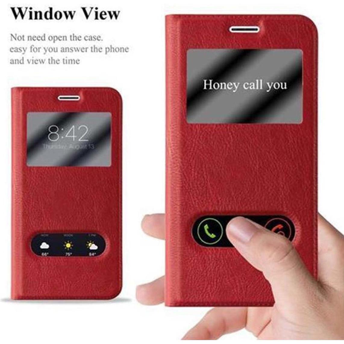 Thumbnail - Cadorabo Book mit View Doppelfenster Cover (Samsung Galaxy J7 2016), Smartphone Hülle, Rot