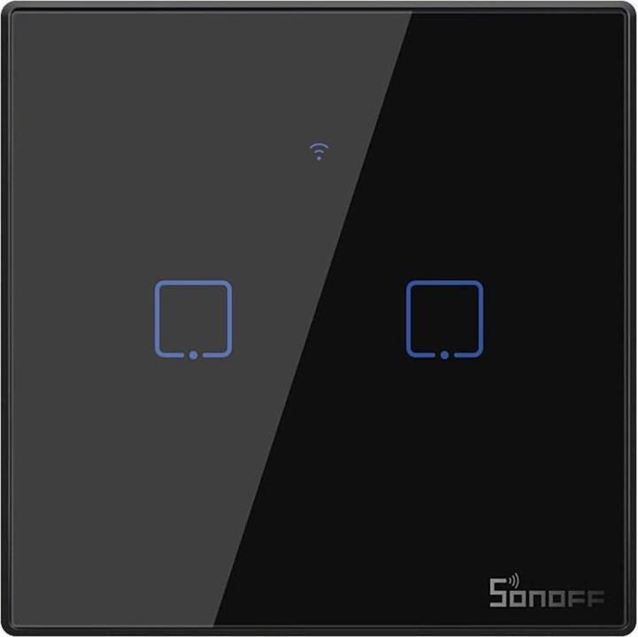 Actual product image Sonoff T3EU2C - 2-gang Wi-Fi Smart Wall Switch - Black