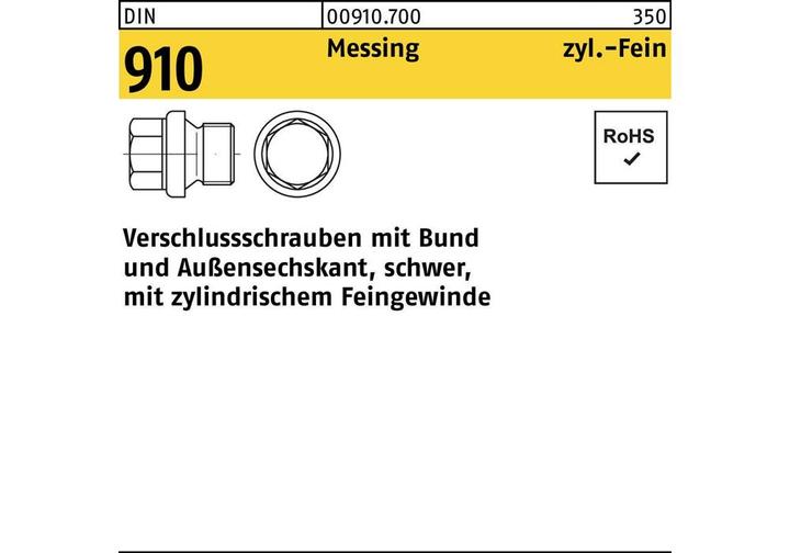 Produktbild Verschlussschraube DIN 910 m.Bund/Aussen-6-kant M 10 x 1 Messing