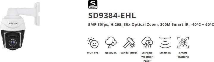 Actual product image Vivotek S Series SD9384-EHL - Network Surveillance Camera - PTZ - Vandal Resistant / We (2560 x 1920 pixels)