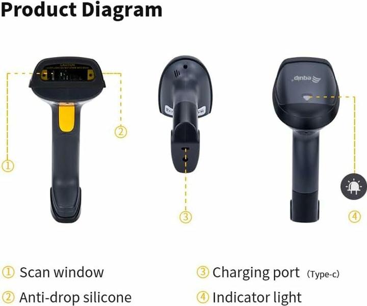 Actual product image equip Barcode handheld scanner Laser Wireless USB (1D barcodes)