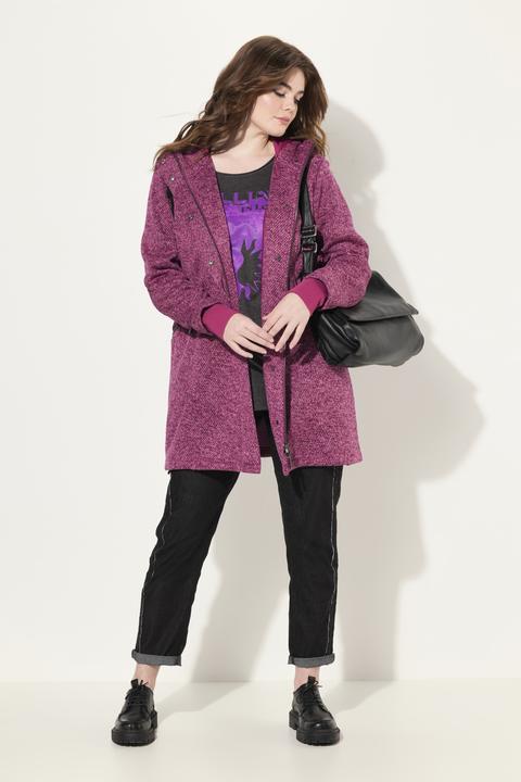 Immagine prodotto Ulla Popken Giacca in maglia e pile con cappuccio, tasche con zip e cerniera a cursore doppio (46, 48)
