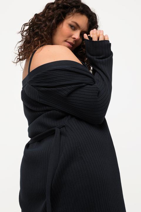 Produktbild Ulla Popken Long-Strickjacke, Rippstrick, Bindegürtel, V-Ausschnitt (50, 52)