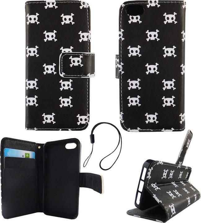 Produktbild König Design Schutz Hülle für Apple iPhone 5 5s SE Totenkopf Case Cover Tasche Book Style (Apple iPhone 5)