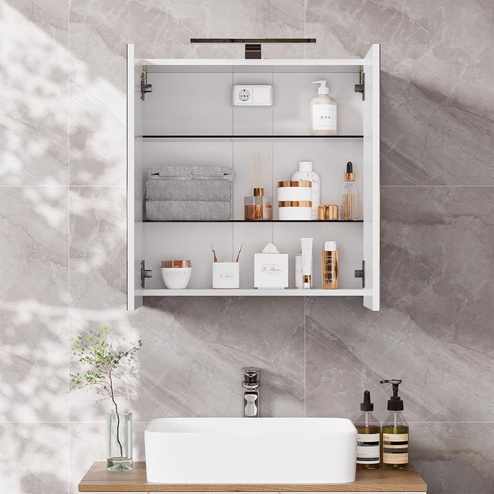 Immagine prodotto Vicco Badspiegelschrank Lavio, Weiss, 60 x 60 cm mit LED-Beleuchtung (60 x 60 x 20 cm)