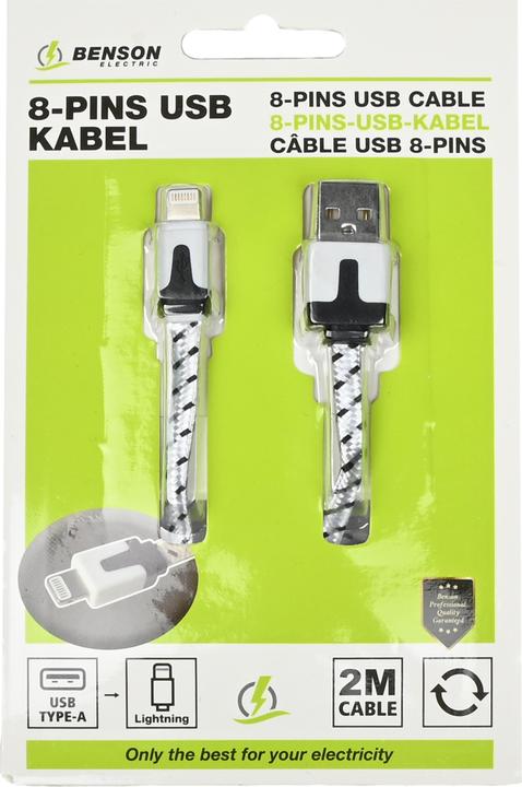 Actual product image Benson Electric USB lightning cable 2 m nylon (2 m, USB 2.0)