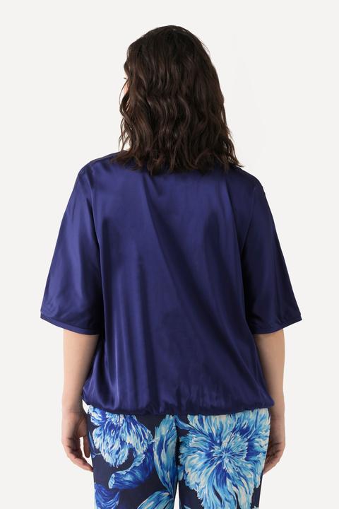 Immagine prodotto Ulla Popken Blusa dal taglio oversize in raso con scollo a V, mezze maniche e orlo elastico (46, 48)