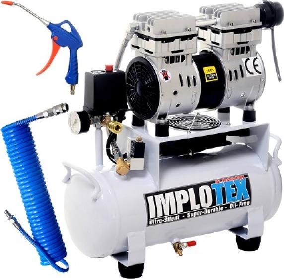 Immagine prodotto Implotex - Flüsterkompressor 850W, 14L, 55dB leise, ölfrei Compressor inkl. Ausblaspistole und Druc (8 bar, 14 l)