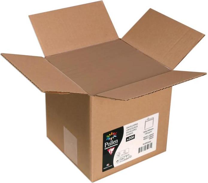 Produktbild Clairefontaine Pollen, Karton mit 200 Briefumschlägen haftklebend, 165x165mm, 120g - Kartonbraun (165 x 165 mm, 200x)