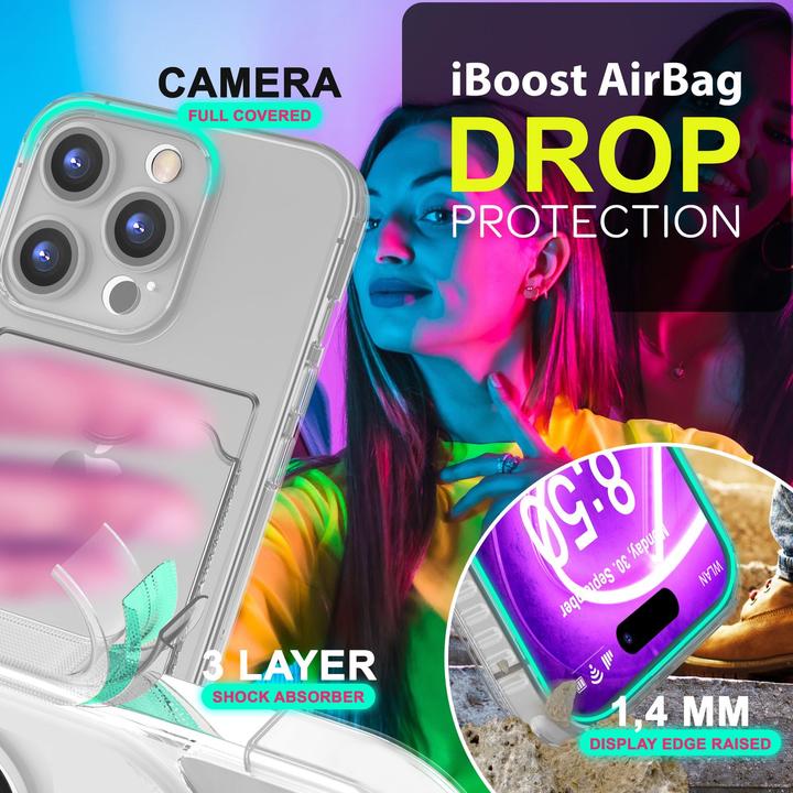 Immagine prodotto Nalia Portacarte trasparente in silicone trasparente al neon (Apple iPhone 16 Pro Max)