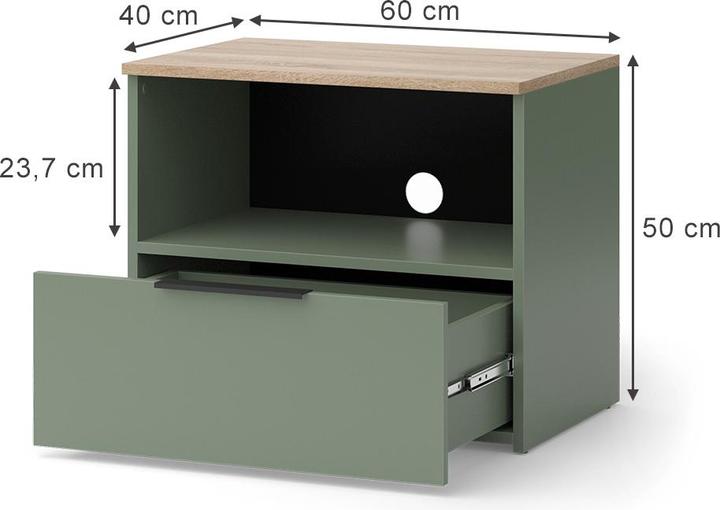 Actual product image Vicco Lowboard Wido, Grün/Sonoma, 60 x 50 cm mit Schublade (60 x 50 x 40 cm)