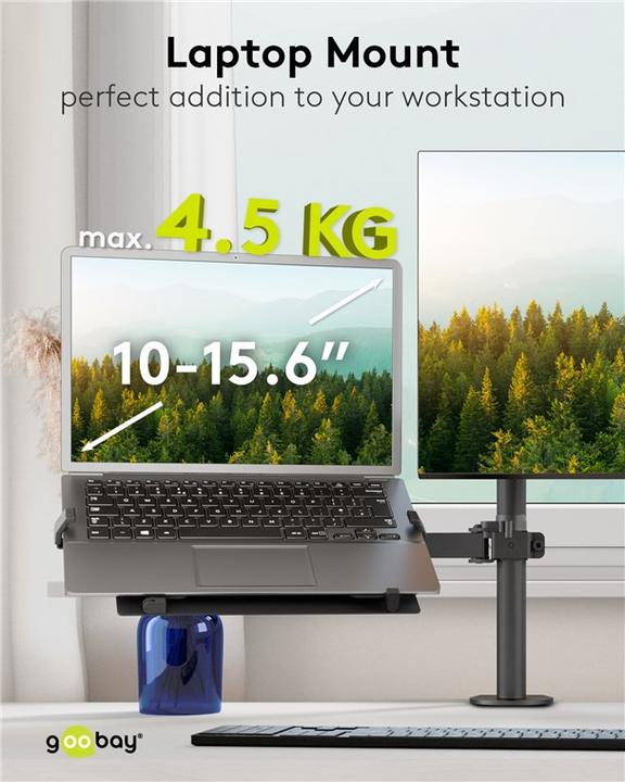 Image du produit Goobay Support d'ordinateur portable pour bras d'écran, noir (15.60", 4.50 kg)