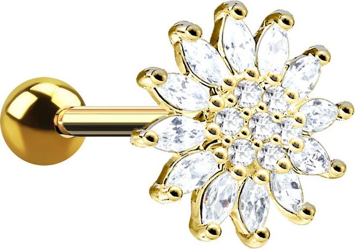 Immagine prodotto Star Piercing Micro Barbell 14k vergoldet Kristallblume (Ottone, Acciaio chirurgico 316L)