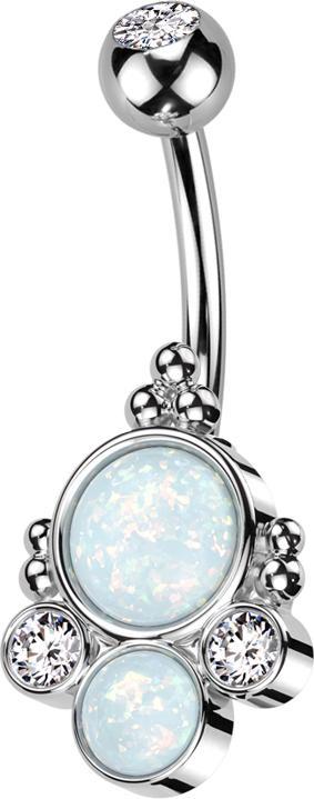 Immagine prodotto Star Piercing Banana argento con sfera argento cristallo argento e due opali bianco due cristalli argento (Ottone, Acciaio chirurgico 316L)