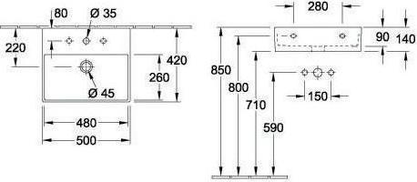Produktbild Villeroy & Boch V&B Waschtisch MEMENTO 2.0 500x420mm o ÜL f 3-L.-Armatur graph C+ (42 cm, 50 cm)