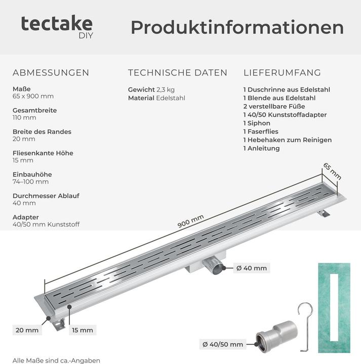 Immagine prodotto tectake Canale doccia (900 mm)