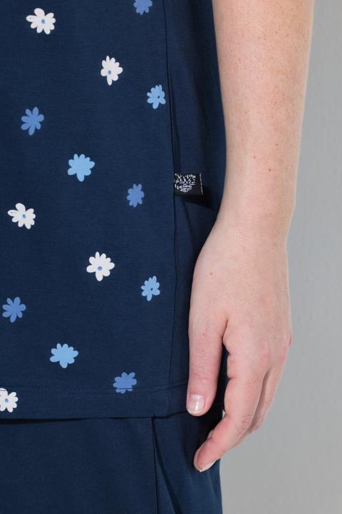 Image du produit Ulla Popken Pyjama 2 pièces, pantalon + haut à fleurs avec broderie, décolleté rond et manches courtes (42, 44)