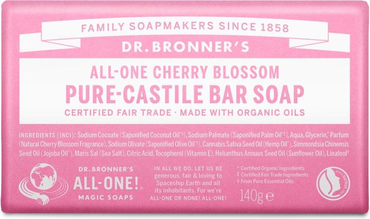 Dr. Bronner's Dr Bronner's Cherry Blossom Pure-Castile Bar Soap with Organic Ingredients and Essential Oils 140g (Hartseife)