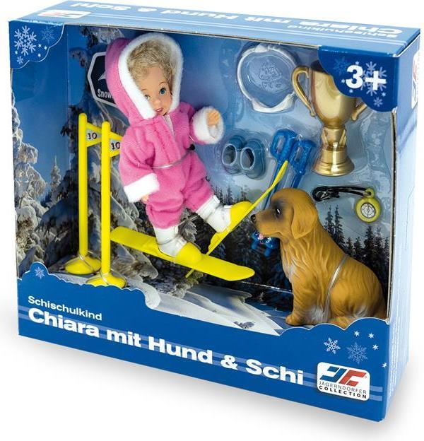 Jägerndorfer Enfant de l'école de ski Chiara avec ski et chien