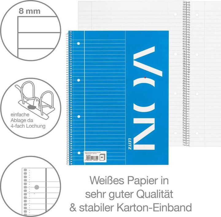 Image du produit von Notizblock A4 liniert, 80 Blatt, Blau, 5 Stück (A4, À rayures, Couverture rigide)