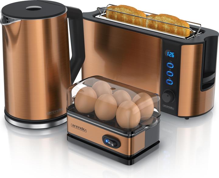 Actual product image Arendo Breakfast set, kettle 1.5l temperature selection, 2-slice toaster & egg cooker for 6 eggs, copper