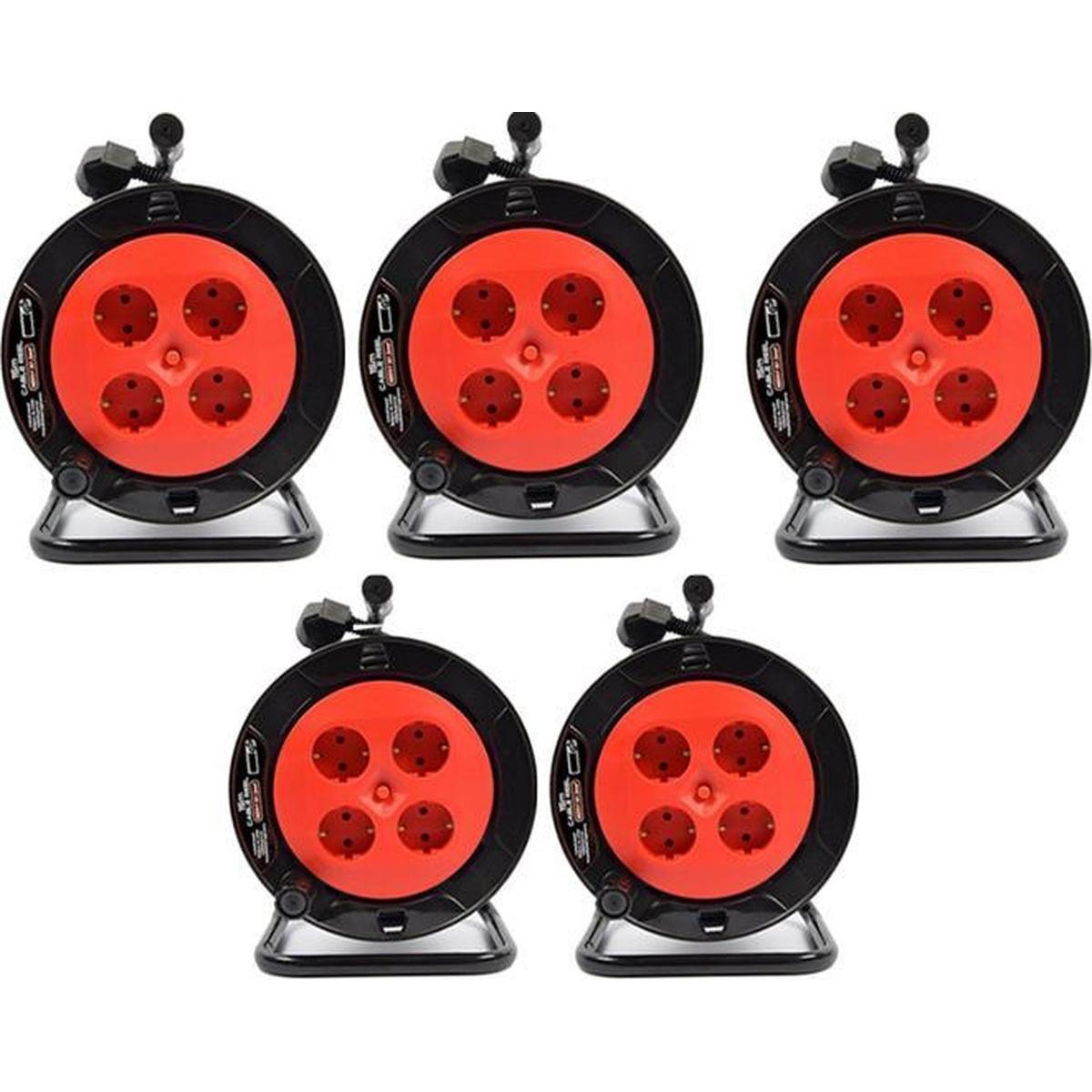 Merkloos, Avvolgicavi, 5 pezzi - Cavo di prolunga per cabine elettriche avvolgitore di cavi con 4 prese a terra da 15 metri (15 m)