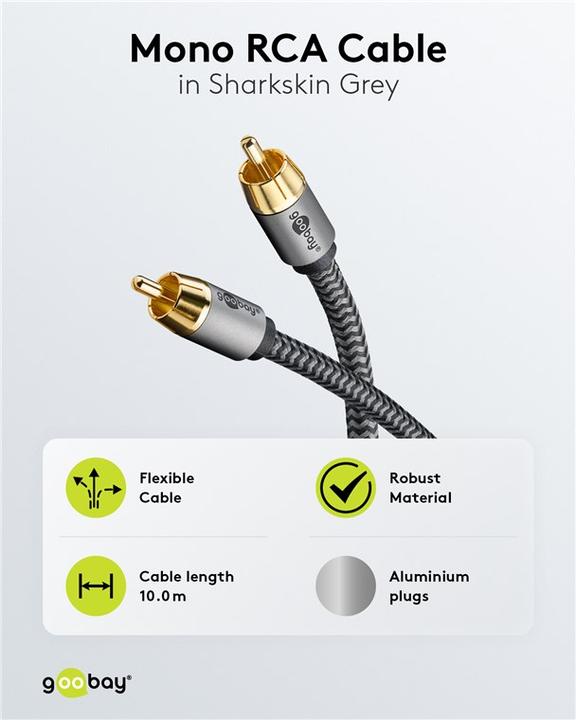 Actual product image Goobay Mono RCA cable, 10 m, Sharkskin Grey (10 m, Cinch)