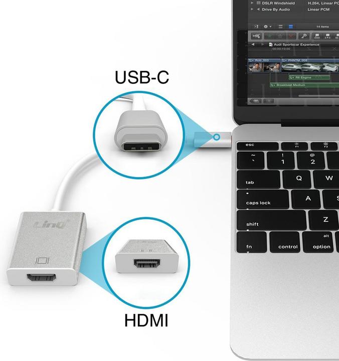 Produktbild LinQ USB-C auf 4K HDMI Video Adapter 15 cm grau (USB, 15 cm)